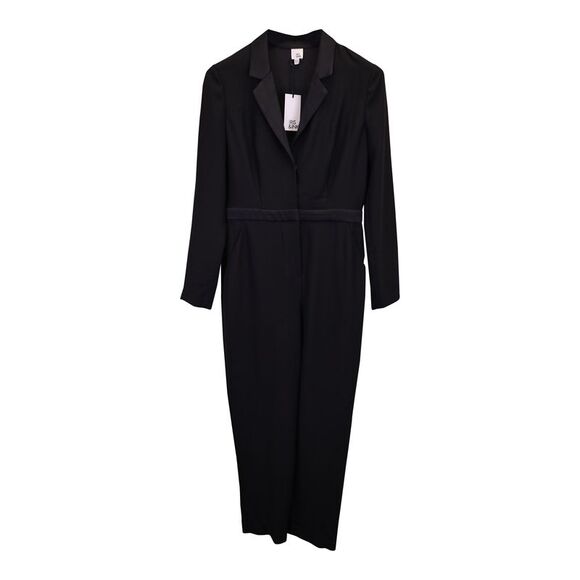 Iris Ink Tuxedo-Style Jumpsuit in Black Polyester Viscose